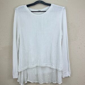 CHAN LUU White Knit Layered Top Chiffon Sequin Hem Tunic Boho Women’s Sz M